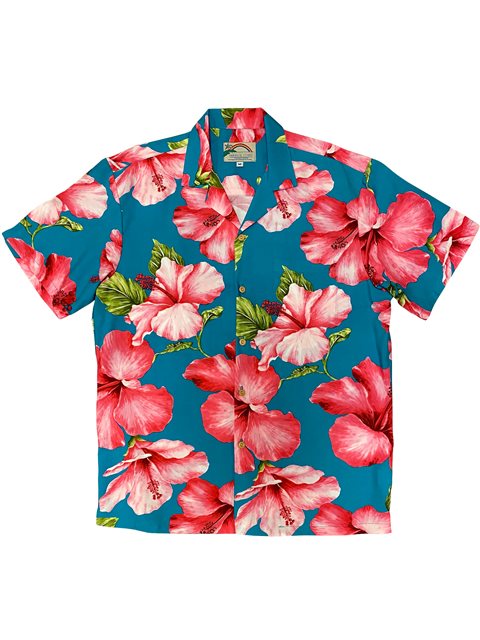 Paradise Found メンズ アロハシャツ ハイビスカスブロッサム ブルー レーヨン Alohaoutlet アロハアウトレット