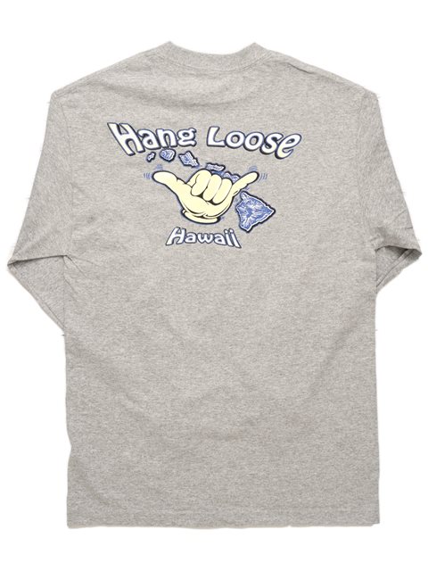 Hang Loose Gray Cotton Men's Hawaiian Long Sleeve T-Shirt