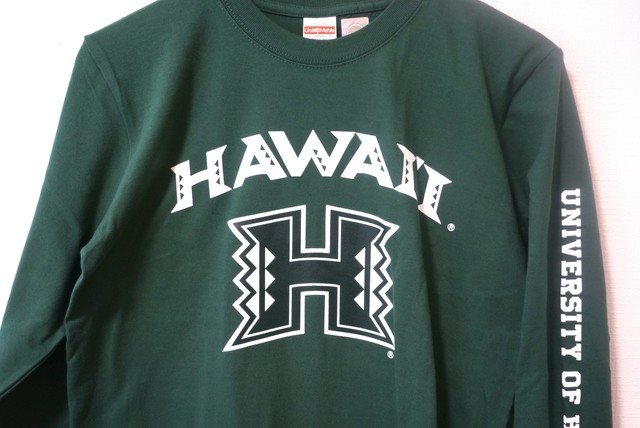 【Aloha Outlet限定】 UH ハワイ大学 長袖Tシャツ [UH マノアアスレチック/グリーン]