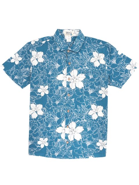 White Hibiscus Slim Fit Hawaiian Aloha Shirts for men made in