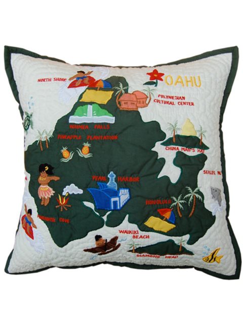 Kenui Quilts ハワイアンキルトクッションカバー [オアフ/オフホワイト] AlohaOutlet (アロハアウトレット)