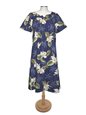 Ky&#39;s Classic Orchid Navy Blue Cotton Hawaiian Midi Muumuu Dress