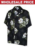 [Wholesale] Pacific Legend Hibiscus Black Cotton Men's Hawaiian Shirt