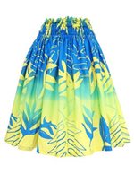 Anuenue (Pau) Lauae Fern Yellow & Turquoise Poly Cotton Single Pau Skirt