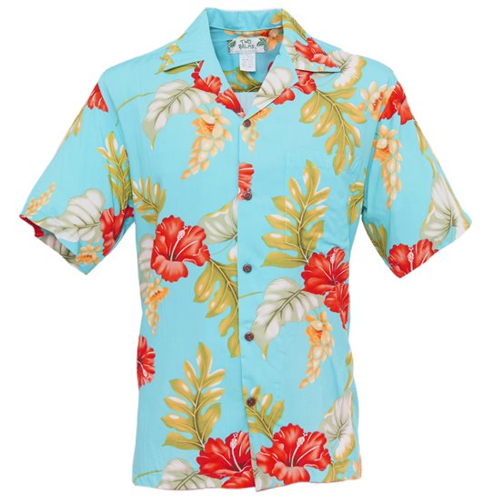 Two Palms Monstera Light Blue Rayon Men's Hawaiian Shirt , 3XL[Custom-Made]