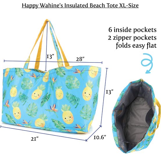 Happy Wahine Musubi Grey Beach Tote XL | AlohaOutlet