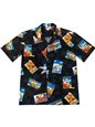 Aloha Republic Hawaiian Holiday Greetings Black Cotton Men&#39;s Hawaiian Christmas Shirt