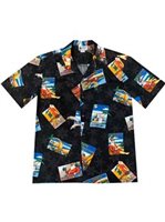 Aloha Republic Hawaiian Holiday Greetings Black Cotton Men's Hawaiian Christmas Shirt