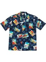 Aloha Republic Hawaiian Holiday Greetings Navy Cotton Men's Hawaiian Christmas Shirt