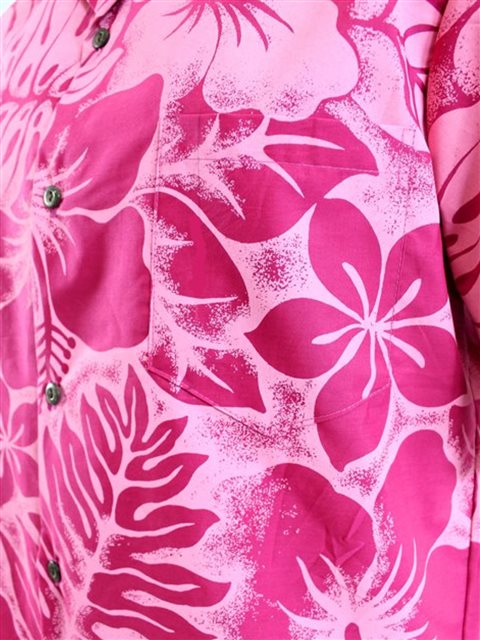 Royal Hawaiian Creations Hibiscus Panel Pink Poly Cotton Men's Hawaiian Shirt , M