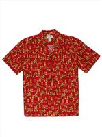 Two Palms Hula Gal Red Cotton Men's Open Collar Hawaiian Shirt