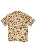 Two Palms Hula Gal Cream Cotton Men's Open Collar Hawaiian Shirt