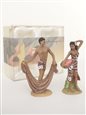 Boy with Net &amp; Lady with Fish Basket Fine Porcelain Hawaiian Miniature Ceramic Figurine Set
