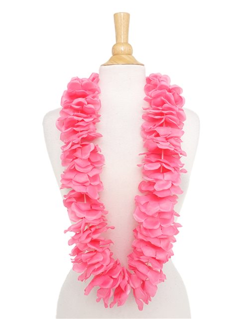 IDS Home Pink Hawaiian Ruffled Simulated Silk Flower Luau Leis Necklace  Accessories for Island Beach Theme