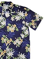 Two Palms Flag Navy Cotton Men's Open Collar Hawaiian Shirt , L