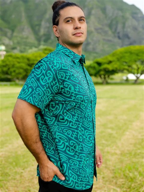 Hinano Tahiti Boomer Teal 100% Cotton Men's Hawaiian Shirt