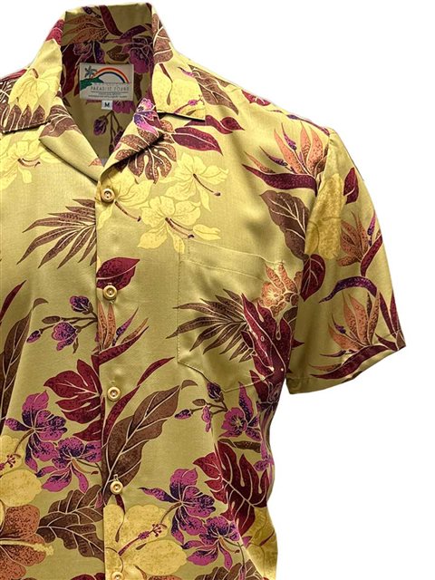 Paradise Found Hilo Gold Rayon Men's Hawaiian Shirt