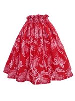 Anuenue (Pau) Dendrobium & Orchid Red Poly Cotton Single Pau Skirt / 3 Bands