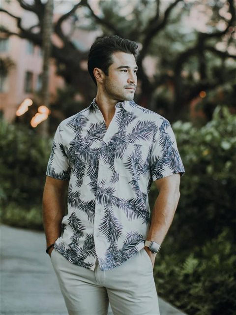 leaf blue hawaiian cotton shirt
