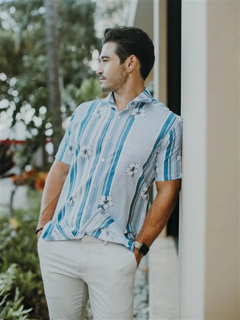 LAUHALA SKY BLUE MENS ALOHA SHIRT RELAXED FIT