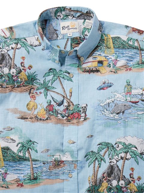 Hawaiian REYN SPOONER Men's Aloha Shirt Poly Cotton [ Aloha-Alien]