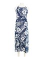 Napua Collection Honolulu Hibiscus &amp; Farn Navy &amp; White Rayon Racer Back O ring Maxi Dress