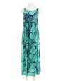 Napua Collection Honolulu Monstera Palm Green Rayon Batik Ruffle MAXI Dress