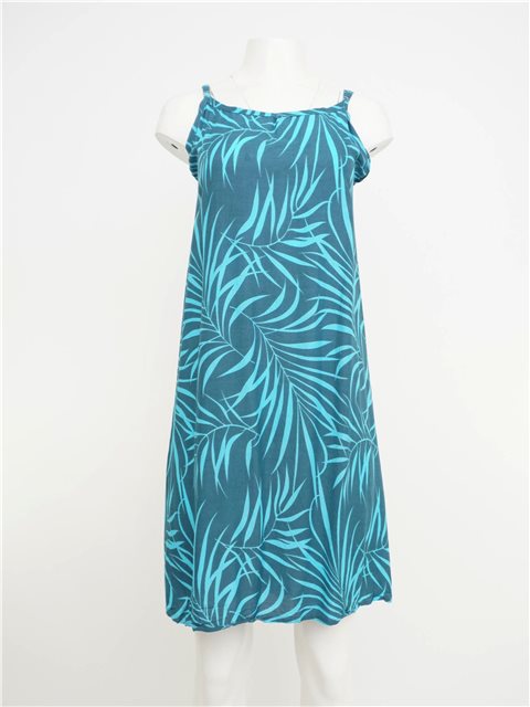 Napua Collection Honolulu Leaves Gray Blue Rayon Summer Dress