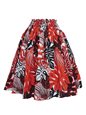 Big Monstera Leaf Cream &amp; Red Poly Cotton Single Pau Skirt / 3 Bands