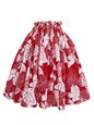 Lehua &amp; Monstera Leaf Red Poly Cotton Single Pau Skirt / 3 Bands