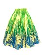 Anuenue (Pau) Ginger Lily &amp; Ti Leaf Border Green &amp; Turquoise Poly Cotton Single Pau Skirt / 3 Bands