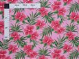 Hibiscus &amp; Palm leaves Pink Poly Cotton LW-23-892