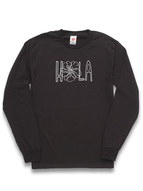 [Hula Collection] Honi Pua Hula Hibiscus Outline unisex Hawaiian Long Sleeve T-Shirt , Black