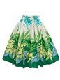 Anuenue (Pau) Plumeria &amp; Palm Leaf Border Green &amp; Cream Poly Cotton Single Pau Skirt / 3 Bands
