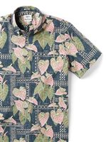 Reyn Spooner TAPA ANTHURIUM Black Spooner Kloth Men's Hawaiian Shirt Classic Fit