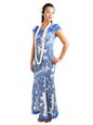 [USED ITEM] Royal Hawaiian Creations Hibiscus Panel Blue Poly Cotton Hawaiian Nahenahe Ruffle Long Muumuu Dress  (Used)