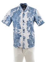 [USED] Royal Hawaiian Creations Hibiscus Panel Blue Poly Cotton Men's Hawaiian Shirt (Used)