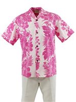 [USED ITEM] Royal Hawaiian Creations Hibiscus Panel Pink Poly Cotton Men's Hawaiian Shirt (Used)