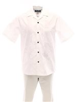[USED ITEM] Two Palms Hibiscus Panel White Cotton Men's Hawaiian Shirt (Used)