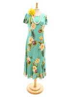[USED ITEM] Two Palms Ceres Green Rayon Hawaiian Long Dress (Used)