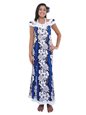 [USED ITEM] Royal Hawaiian Creations New Hibiscus Fern Panel Blue Poly Cotton Hawaiian Nahenahe Ruffle Long Muumuu Dress (Used)