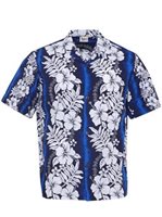 [USED ITEM] Royal Hawaiian Creations New Hibiscus Fern Panel Blue Poly Cotton Men's Hawaiian Shirt (Used)