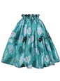 Anuenue (Pau) Tapa Monstera Teal Poly Cotton Single Pau Skirt / 3 Bands