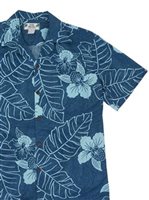 Two Palms Orchid tropical leaves Blue Cotton Men's Hawaiian Shirt