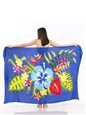 Blue Hibiscus &amp; Tropical flower leaves BLUE  Hand Printed Pareo Sarong