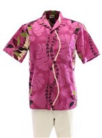 [USED ITEM] Royal Hawaiian Creations Monstera Lei Purple Poly Cotton Men's Hawaiian Shirt(USED)