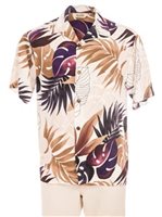 [USED ITEM] Royal Hawaiian Creations Ginger & Monstera White Rayon Men's Hawaiian Shirt(USED)