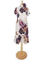 [USED ITEM] Royal Hawaiian Creations Ginger&Monstera White Rayon Hawaiian Amber Sleeve Midi Dress (USED)