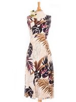 [USED ITEM] Royal Hawaiian Creations Ginger & Monstera White Rayon Hawaiian Sleeveless Long Dress(USED)