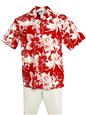 [USED ITEM] Two Palms Orchid Monstera Red Cotton Men&#39;s Hawaiian Shirt (Used)